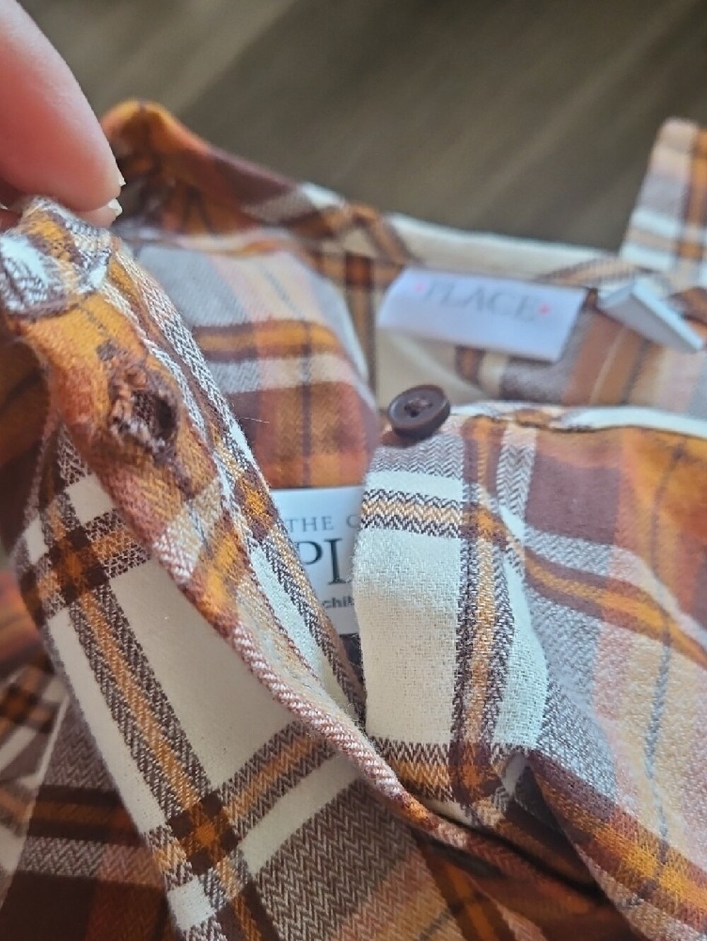 The Children's Place Orange and Cream Plaid Peplum Button-Up Top - Picture 3 of 3